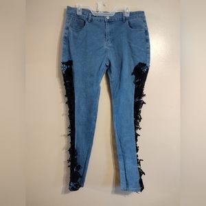 Women's Jean's with Embroidery design down legs sz XL